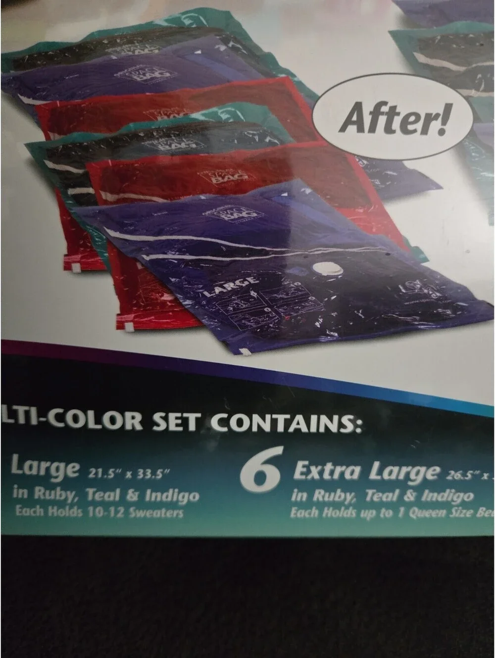 Original Space Bag Multi Color Set of 12 Space Saving Bags 6 Lg & 6 XL New